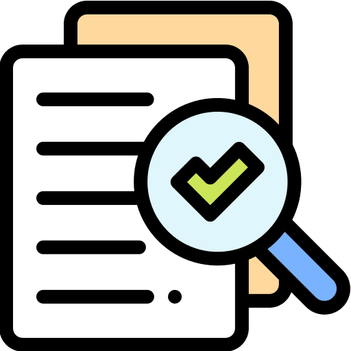 Approval magnifying glass check mark checked icon Approval magnifying glass check mark checked icon