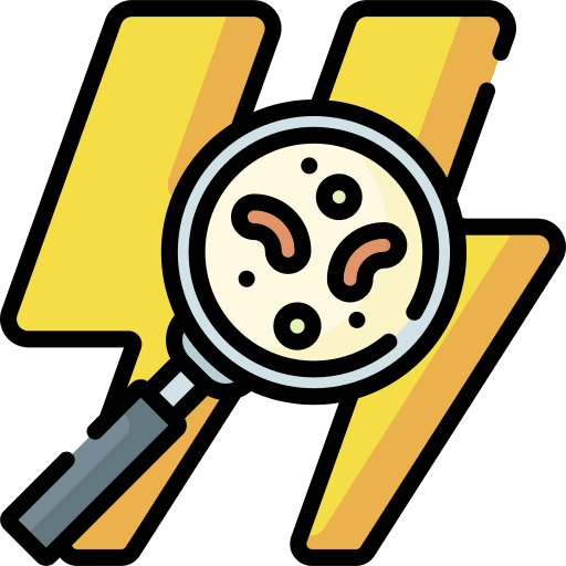 Bacterial power magnifying glass loupe icon
