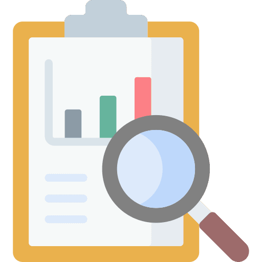 Data analytics clipboard loupe chart icon