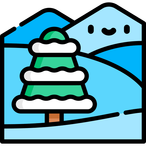 Snowy landscape mountain nature icon