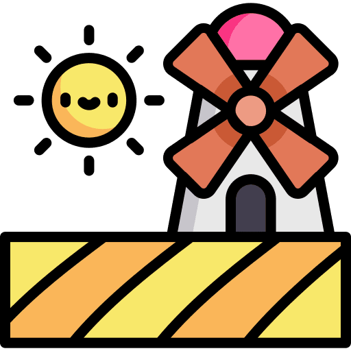 Windmill farming and gardening fields landscape icon