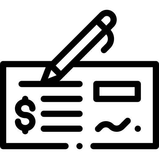 Cheque check pen business and finance icon