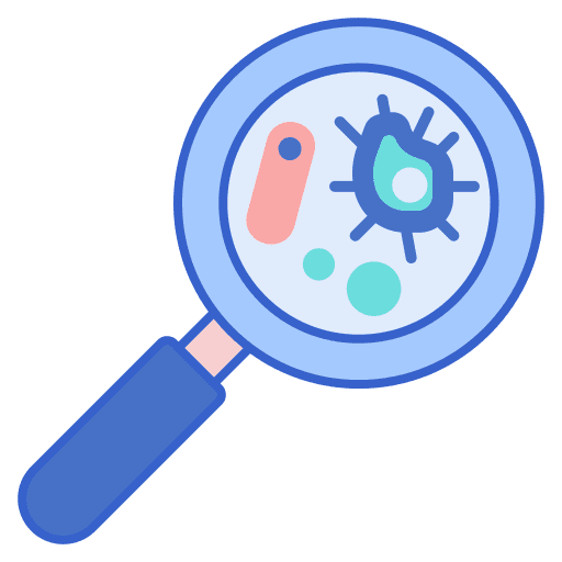 Microbe magnifying glass healthcare and medical search icon