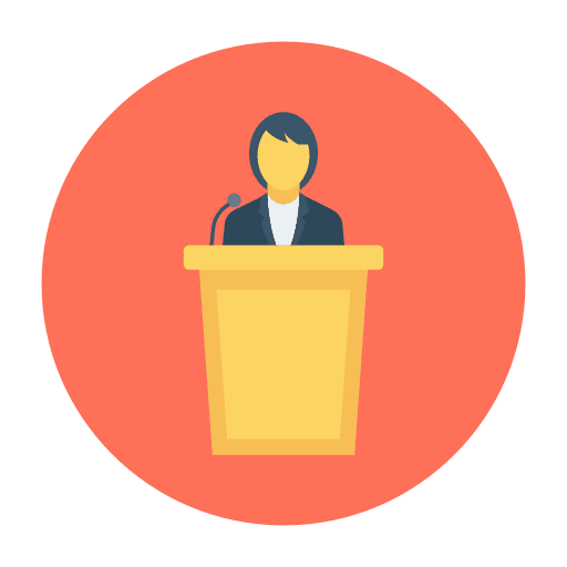 Podium business and finance user speech icon