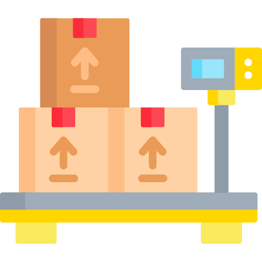 Weight scale shipping and delivery package warehouse icon