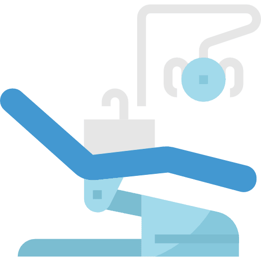 Dentist healthcare and medical dentist chair tools and utensils icon