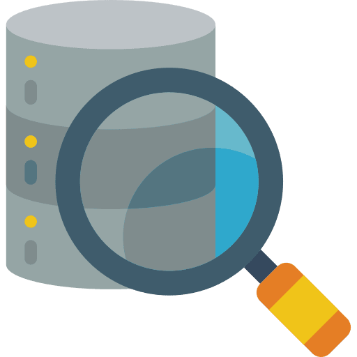 Database multimedia database magnifying glass icon