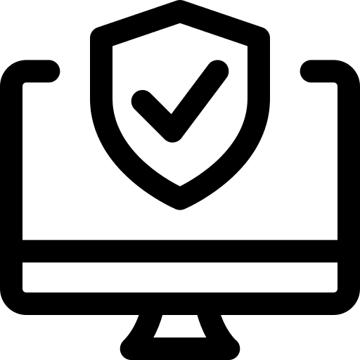 Desktop computer defense shield check icon