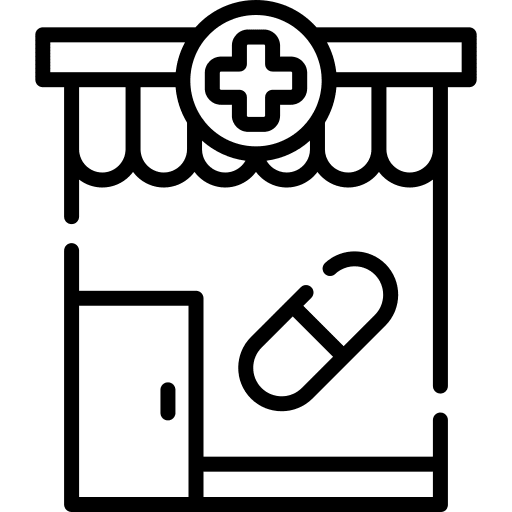 Pharmacy medicine booth healthcare and medical icon