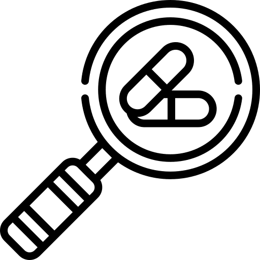 Research pharmacy magnifier medical icon