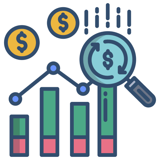 Data analytics search business and finance finance icon
