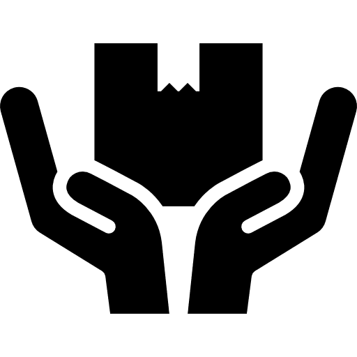 Handle with care hands shipping package icon