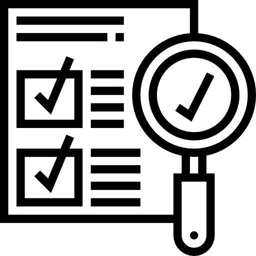 Approval check mark magnifying glass files and folders icon