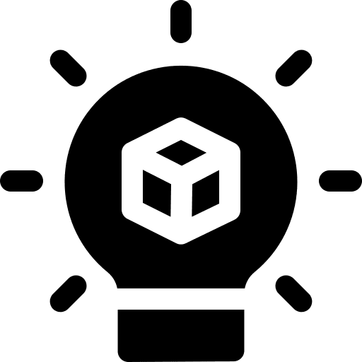 Innovation light bulb design thinking cube icon
