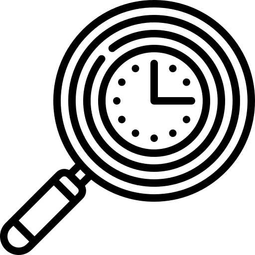 Analysis loupe time management clock icon