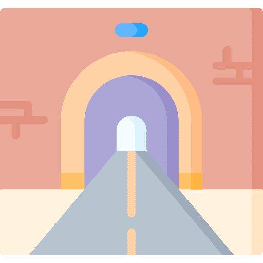 Tunnel passage architecture and city road icon