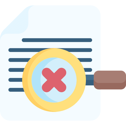 Audit audition failed magnifying glass icon