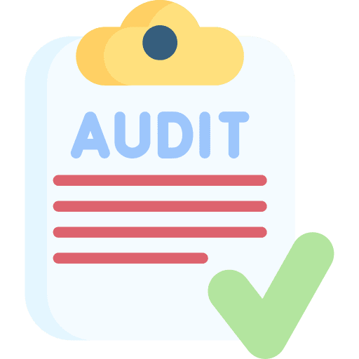 Audit magnifying glass checking check icon