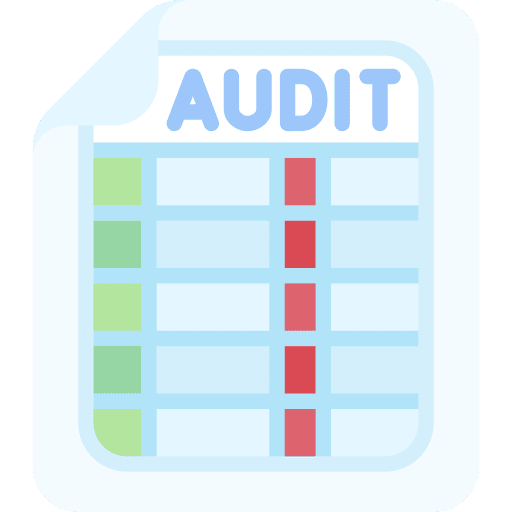 Audit magnifying glass spreadsheet accounting icon