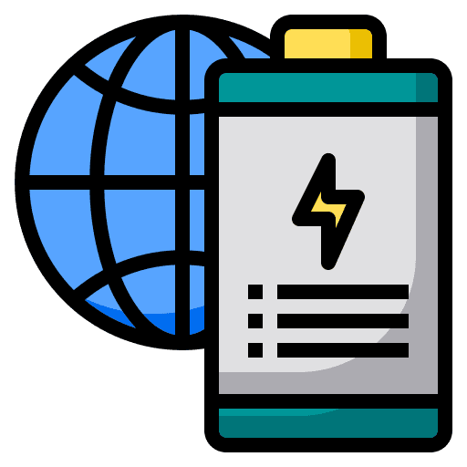 Battery power world grid battery icon