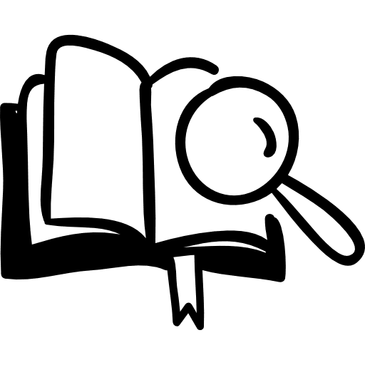 Opened book with a magnifier education opened hand drawn icon