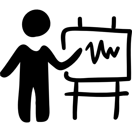 Professor teaching person board hand drawn icon