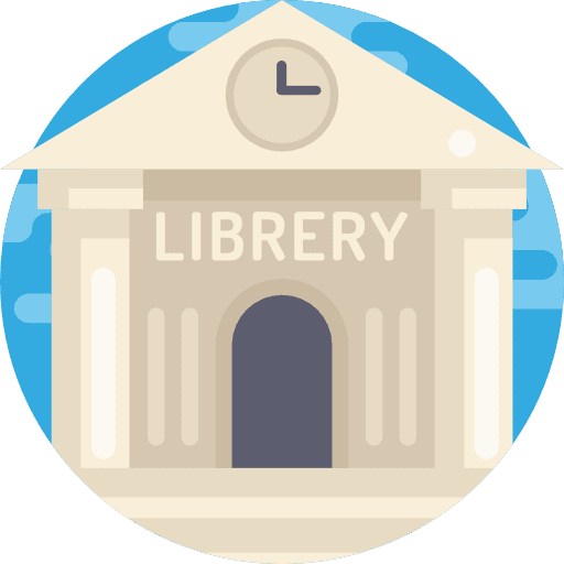 Library reading book architecture and city icon