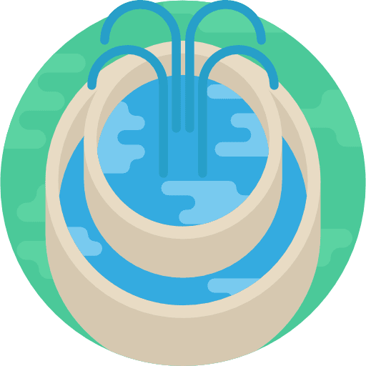 Fountain architecture and city park buildings icon