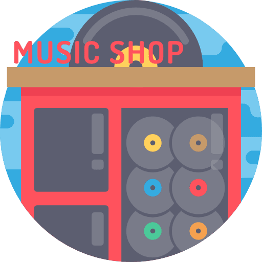 Music shop shop architecture and city instrument icon
