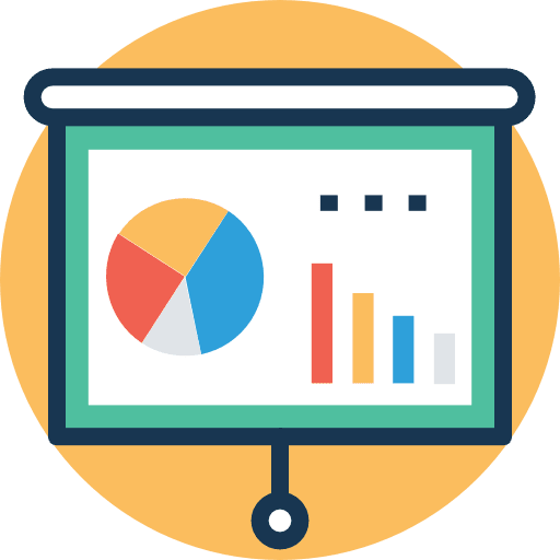 Analytics pie chart stand business and finance icon