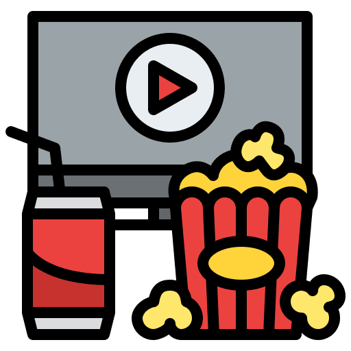Watching a movie watch drink play button icon