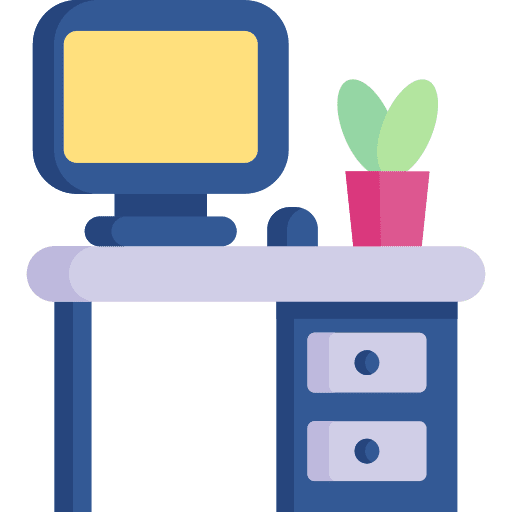 Workplace desk work table computer icon