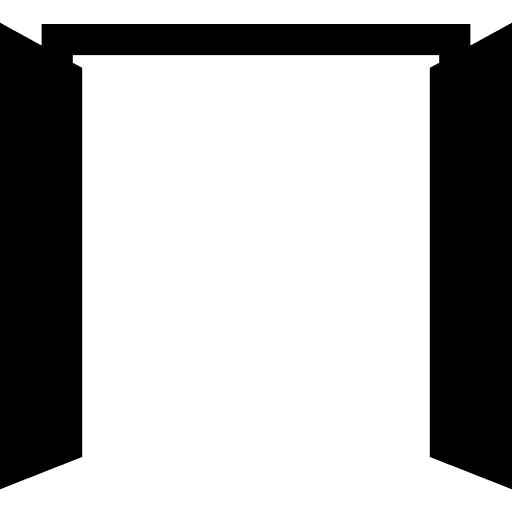 Opened double door two buildings entrance icon