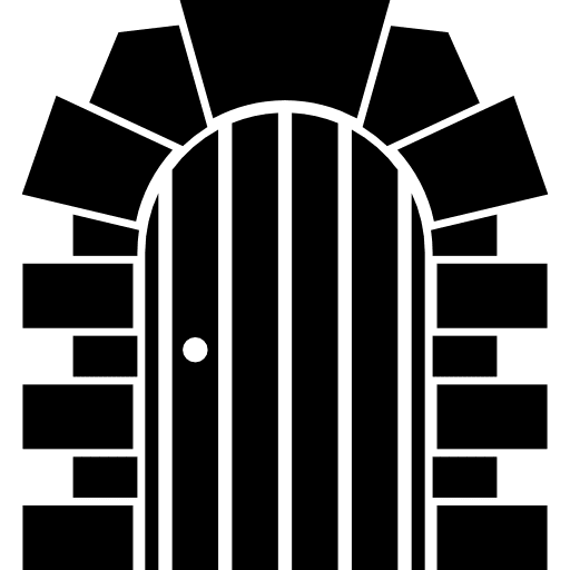 Wood closed door with stones arch frame buildings curve arch icon