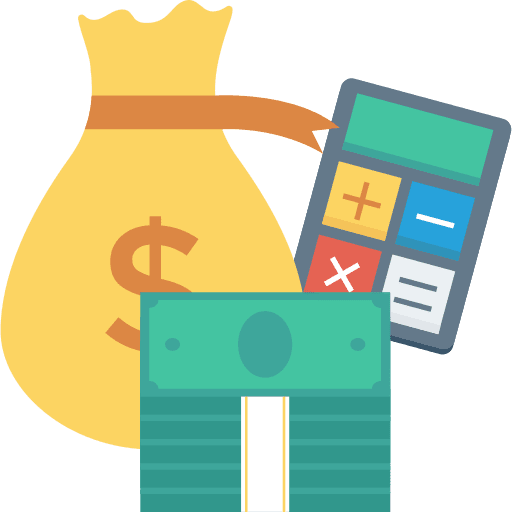 Finance money bag calculator profits icon