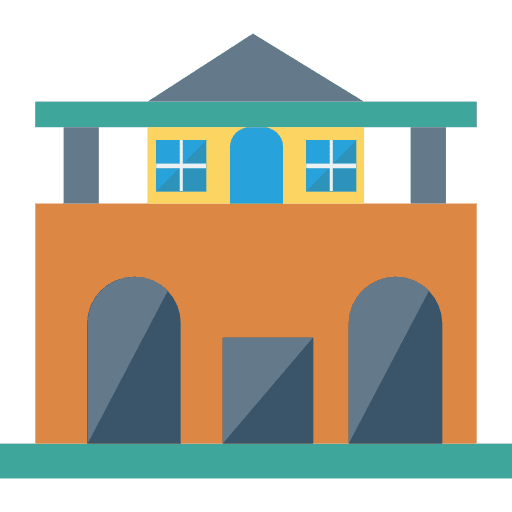 School architecture and city high school buildings icon