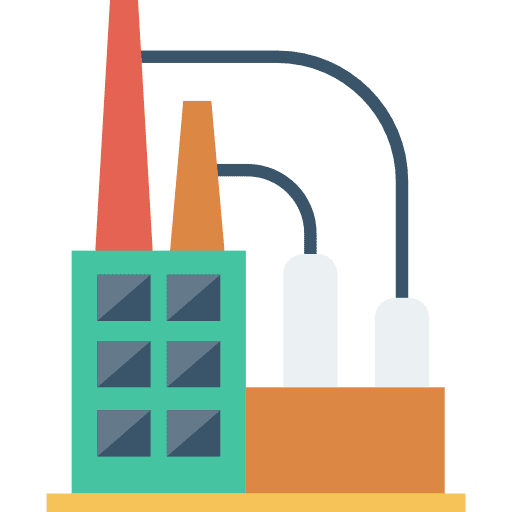 Factory buildings pollution contamination icon