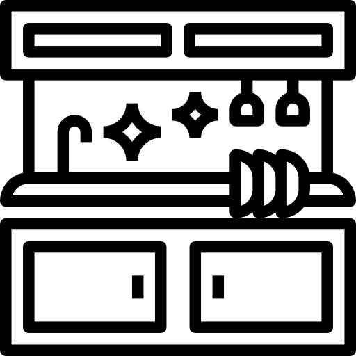 Kitchen food and restaurant furniture cabinets icon