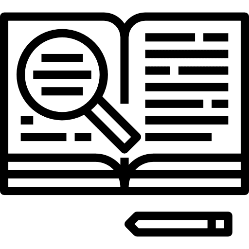 Research magnifying glass business and finance books icon