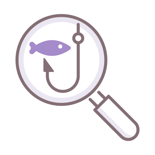 Fishing magnifying glass loupe hook icon