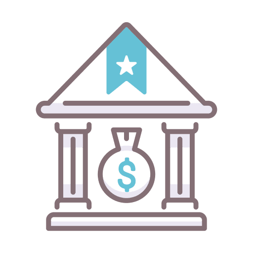 Political action committee money bag government building icon