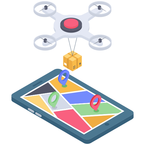 Drone delivery box shipping and delivery camera icon