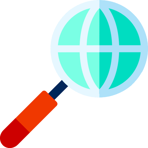 Investigate globe search earth grid icon