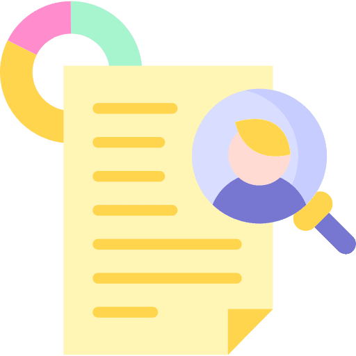 Data magnifying glass pie chart user icon