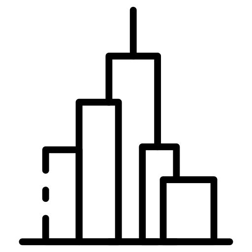 Buildings office center architecture and city skyscraper icon