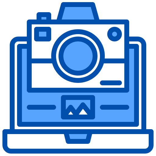 Camera photo upload laptop icon