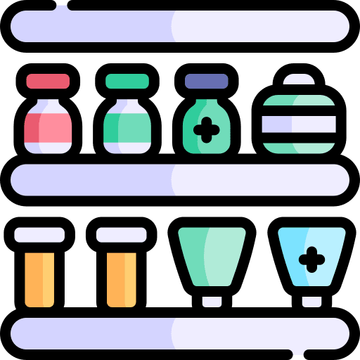 Pharmacy pill medication bottles icon