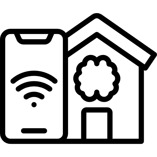 Smart home architecture and city smart home technological icon