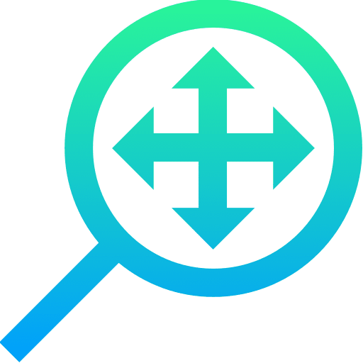 Move arrows magnifying glass interface icon