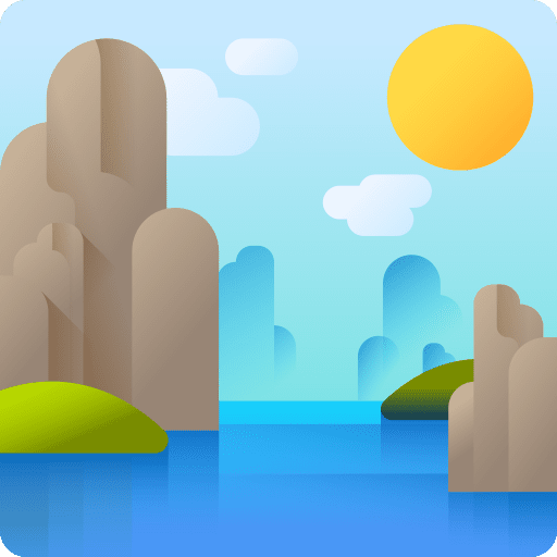 Lake landscape rocks river icon